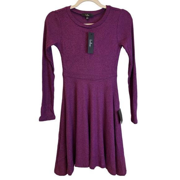 NWT Lulus Fit and Fair Mauve Purple Ribbed Knit Long Sleeve Skater Dress - Picture 2 of 10